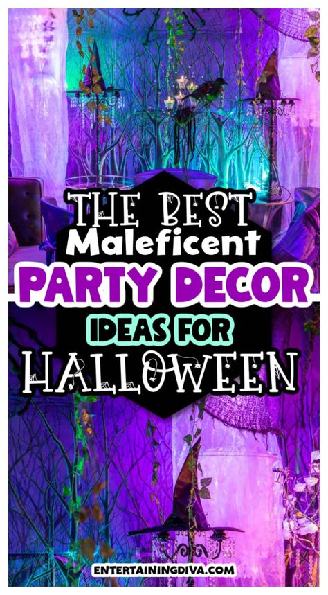 Maleficent Party Decorations, Enchanted Forest Halloween, Epic Halloween Party, Maleficent Cake, Halloween Candy Buffet, Disney Villain Party, Maleficent Party, Maleficent Halloween, Green Christmas Lights