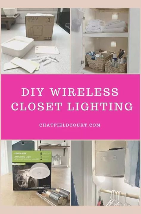 Closet lighting ideas without wiring. Great for older homes with dark closets and RV closets and cabinets. Simple to install and inexpensive. Closet Lighting Ideas, Functional Closet, Pantry Lighting, Wireless Lighting, Diy Kitchen Shelves, Mudroom Closet, Entry Closet, Big Bedrooms, Wireless Lights