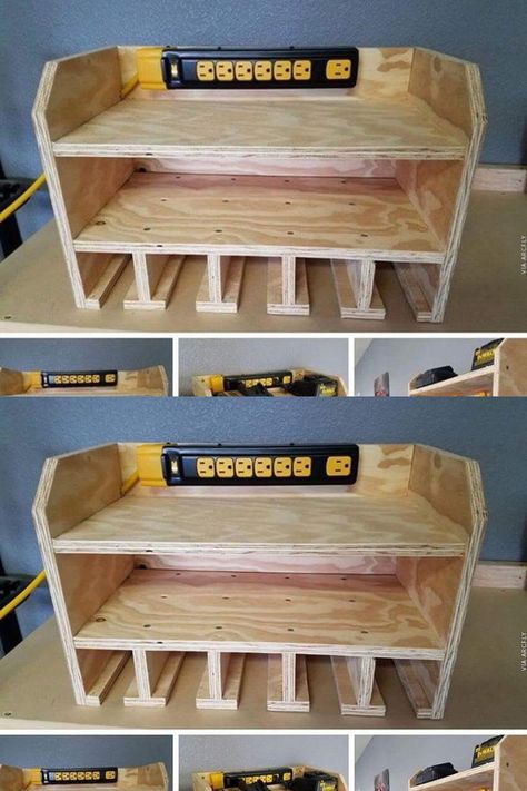 Storage / Charging Station for Drills Drivers Other Battery | Etsy Tool Shed Ideas, Battery Charging Station, Biscuit Joiner, Outdoor Woodworking Plans, Drill Jig, Woodworking Plans Pdf, Shed Ideas, Power Tool Storage, Tool Shed