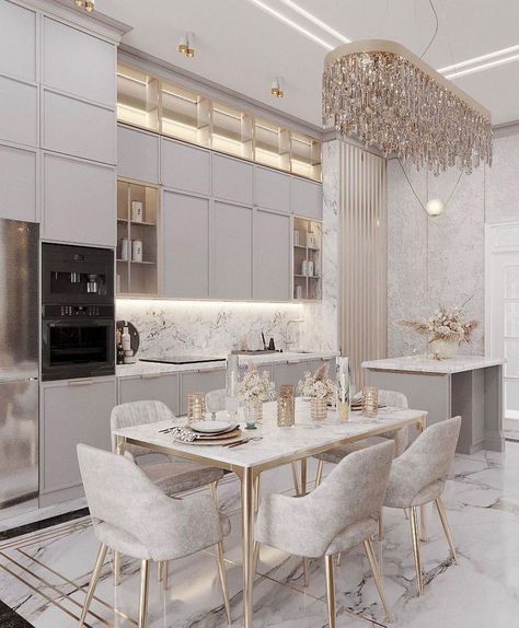 Luxury Dining Room Decor, Desain Pantry, Dinning Room Design, Dream Kitchens Design, Modern Kitchen Interiors, Kitchen Interior Design Modern, Kitchen Design Plans, Luxury Dining Room, House Design Kitchen