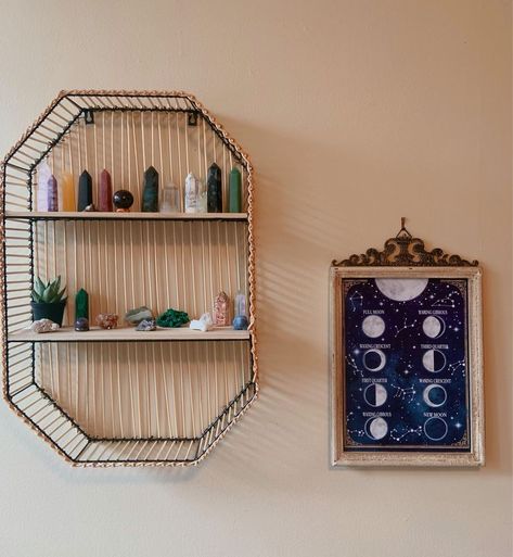 favourite part of my room :) the shelf is from winners and the picture was from Michaels #crystalhealing #crystaldisplay #witchydecor Crystal Shelf, Crystal Shelves, Crystal Display, Witchy Decor, Aesthetic Rooms, Room Deco, Crystal Collection, Room Inspo, Crystal Healing