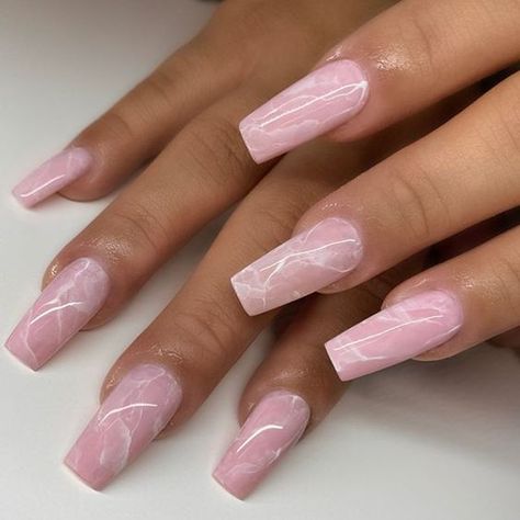 Pink Marble Nails, Marble Acrylic Nails, Baby Pink Nails, Acrylic Pink, Marble Nail Designs, Her Nails, White Nail, Leaving Facebook, Nails Pink