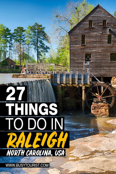 Wondering what to do in Raleigh, NC? This travel guide will show you the best attractions, activities, places to visit & fun things to do in Raleigh, North Carolina. Start planning your itinerary & bucket list now! #raleigh #northcarolina #thingstodoinraleigh #raleighnc #usatravel #usatrip #usaroadtrip #travelusa #ustravel #ustraveldestinations #travelamerica #americatravel Weekend In Raleigh Nc, Raleigh Homes, Visit North Carolina, North Carolina Vacations, Carolina Mountains, North Carolina Travel, Tar Heel, Vacation Locations, Travel Things