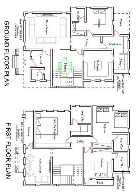 Four Bedroom Duplex Floor Plan, 3 Bedroom Duplex Floor Plans, Residential Building Plan, Modern Bungalow House Plans, Budget House Plans, Duplex Floor Plans, Mini Building, Bungalow Floor Plans, Duplex Design