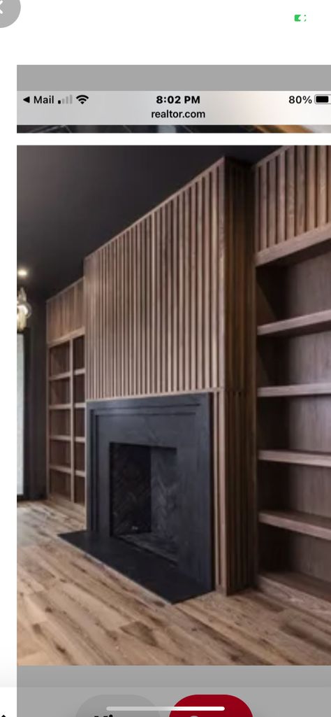 Wood Slats Fireplace Wall, Slat Fireplace Wall, Slat Wall Fireplace, Wood Panel Fireplace, Fireplace Maintenance, Modern Fireplace Ideas Living Rooms, Fireplace Feature, Fireplace Accent Walls, Wood Fireplace Surrounds