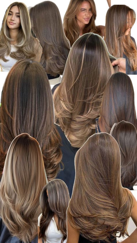 Brown hair with layers Brunette With Highlights, Highlights Brown Hair Balayage, Light Brunette Hair, Brown Hair Looks, Brown Hair Inspo, Hair Tint, Brunette Hair With Highlights, Honey Blonde Hair, Brown Hair Balayage