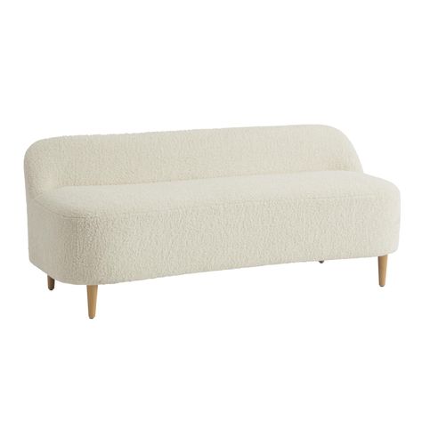 Ivory Faux Sherpa Low Back Priscilla Settee | World Market Sofa Alternative, Low Sofa, Accent Seating, Wood Sofa, Small Sofa, Upholstered Ottoman, Settee, Ottoman Bench, World Market