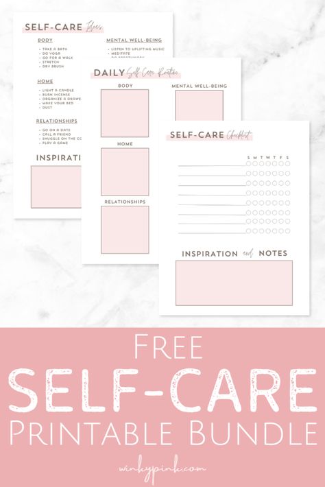 Free Self-Care Printable Bundle - Winky Pink Bujo 2025, Start Taking Care Of Yourself, Printable Self Care, Self Care Worksheets, Working On Me, Make Yourself A Priority, Taking Care Of Yourself, Free Print, Habit Tracker