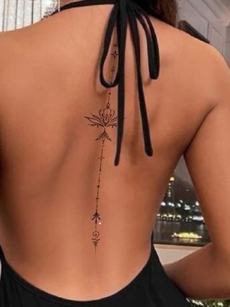 Back Tattoo Women Spine Words, Woman Tattoo Spine, Back Tattoo For Women Elegant, Spine Tattoos On Women, Tattoo In Back For Women, Subtle Back Tattoos, Spine Tattoo Delicate, Elegant Tattoos Back, Tattoos Spine Women