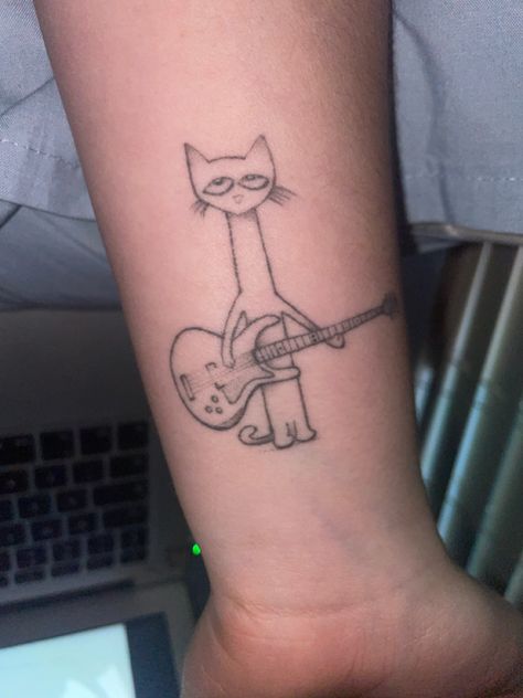 Pete The Cat Tattoo, Blown Out Tattoo, Whimsical Tattoos, Cat Tatto, Stick Poke Tattoo, Funky Tattoos, Sick Tattoo, 3 Tattoo, Stick N Poke Tattoo