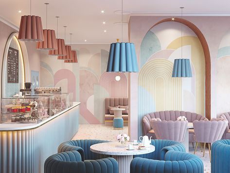 CONFECTIONARY|КОНДИТЕРСКАЯ on Behance Interior Design Accent Wall, Design Accent Wall, Cake Shop Interior, Bathroom Behance, Comercial Interior Design, Genting Highlands, Bakery Interior, Bakery Design Interior, Kids Cafe