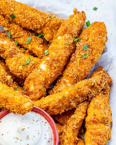 Air Fryer Chicken Fingers Healthy Chicken Fingers Air Fryer, Homemade Chicken Fingers Air Fryer, Air Fryer Chicken Fingers Recipes, Aesthetic Finger Food, Chicken Finger Foods, Chicken Fingers Air Fryer, Air Fryer Chicken Strips, Chicken Fingers Recipe, Food Moodboard