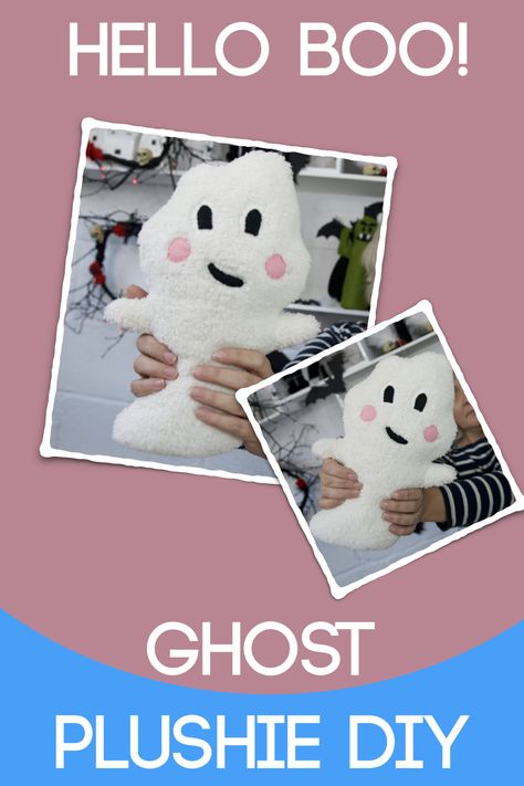 Make your own Hello Boo Ghost Plushie with our free Pattern and Video Tutorial. #ghostplushie #missdaisyhalloween #missdaisypatterns #freesewingpattern #ghost #softie Ghost Plushie Pattern, Stuffed Ghost Pattern, Plushie Free Pattern, Ghost Plushie, Daisy Patterns, Diy Ghost, Ghost Diy, Plushie Patterns, Boo Ghost