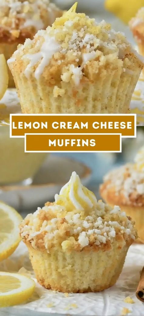 Lemon Muffins With Cream Cheese Filling, Lemon Cream Cheese Muffins, Sour Cream Muffins, Cream Cheese Cupcakes, Lemon Cheese, Lemon Cream Cheese, Cream Cheese Muffins, Lemon Muffins, Cheese Muffins