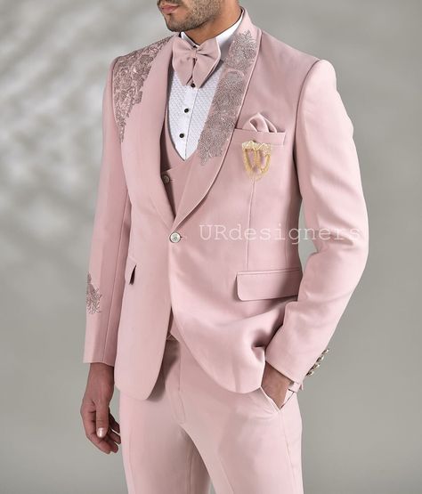 Rose Gold Prom Suits For Men, Rose Gold Mens Suit, Pink Wedding Tuxedo, Pink Wedding Suits For Men, Pink Tuxedo Men, Pink Tuxedo Wedding, Light Pink Suit Men, Pink Suit Wedding, Pink Groom Suit