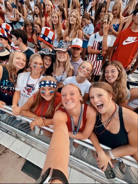 Patriotic Football Game Theme, Usa Student Section Theme, Red White And Blue Football Game Outfit, America Themed Football Game Outfit, Usa Themed Football Game, Usa Football Theme Outfit, Student Section Themes, Football Face Paint, Football Season Outfits