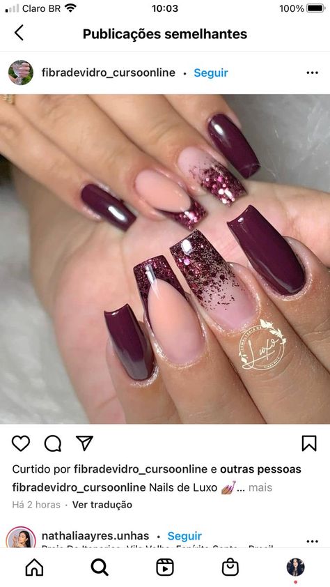 Coffin Nails Burgundy Design, White And Wine Nails, Ruby Red Nail Designs, Burgandy Fall Nails 2022, Unique Ombre Nails, Nail Designs Burgundy And Gold, Pink Burgundy Nails, Plum Acrylic Nails Design, Burgundy Valentine Nails