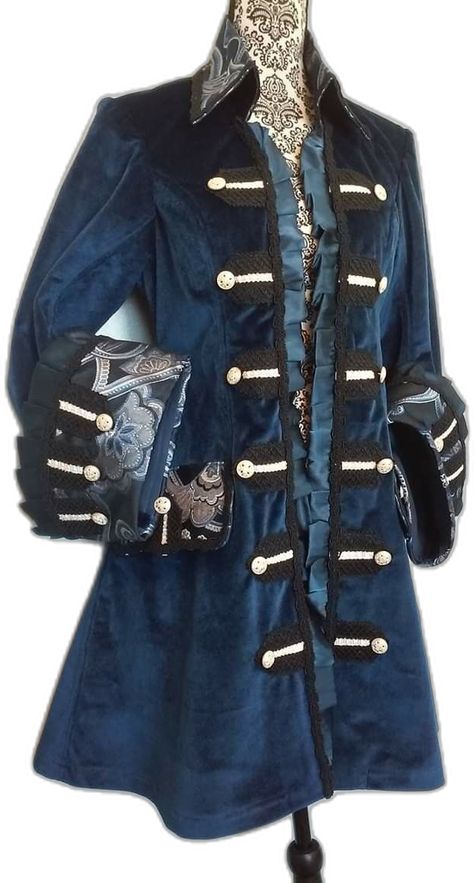 Duke Outfits 18th Century, Space Pirate Aesthetic Outfit, Starry Night Clothes, Blue Prince Outfit, Captain Clothes, 18th Century Aesthetic, Pirate Coat, Prince Clothes, Pirate Jacket