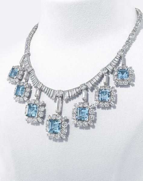 AQUAMARINE AND DIAMOND NECKLACE, MOUNT BY CARTIER Luxury Aquamarine Fine Jewelry, Luxury Aquamarine Necklace With Diamond Accents, Luxury Handmade Aquamarine Necklace, Luxury Aquamarine Gemstone Necklace, Luxury Aquamarine Pendant Jewelry, Diamond Pendants Designs, Diamond Pendants, Shiny Things, Pendant Design