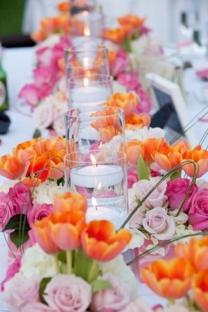 Orange And Pink Wedding, Flowers And Candles, Tulip Wedding, Parker Palm Springs, Tafel Decor, Orange Party, Sunset Orange, Palm Springs Wedding, Orange Wedding