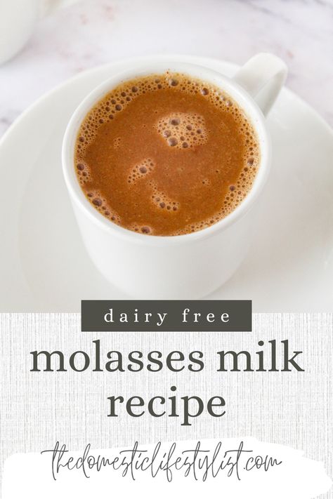 cup of molasses milk Paleo Molasses Recipes, Molasses Breakfast Recipes, Molasses Drink, Benefits Of Molasses, Molasses Milk, Benefits Of Molasses Health, Blackstrap Molasses Drink, Blackstrap Molasses Smoothie, Postpartum Food