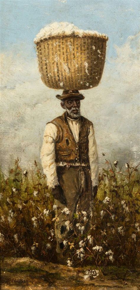 William Aiken Walker  (American, 1838 - 1921)  Male Cotton Picker  oil on board  signed WWalker (lower left)  12 1/4 x 6 1/8 inches. Famous Oil Paintings, Black Folk Art, Hummingbirds Photography, Famous Works Of Art, Biblical Art, American Folk Art, Uncle Sam, Black Art Pictures, Oil Painting Reproductions