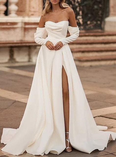 Casual Wedding Dresses, Wedding Dresses A Line, Satin Bridal Gowns, Cheap Wedding Dresses Online, Rustic Wedding Dresses, Wedding Dresses Satin, Bridal Party Dresses, Casual Wedding Dress, Long Sleeve Wedding