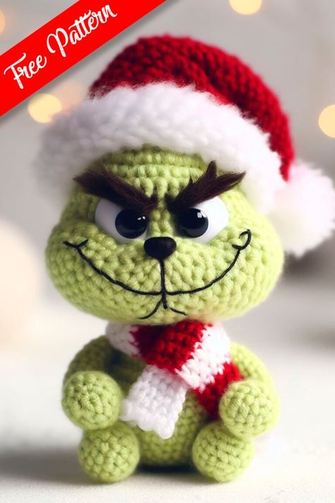 The Grinch Amigurumi - Free Pattern Crochet Grinch Pattern Free, Arugami Crochet Pattern Free, Crochet Christmas Free Pattern, Christmas Crochet Amigurumi, Crochet Grinch, Lidia Crochet Tricot, Disney Crochet Patterns, Crochet Christmas Ornaments Free, Baby Grinch