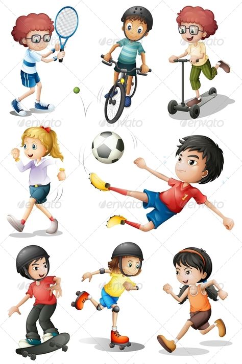 Set of Kids in Sports Activities Ideas For Kids Activities, Sports For Kids, Sports Activities For Kids, Sports Ideas, Sport Activities, Sport Craft, Kids Vector, Guy Gifs, Sport Illustration