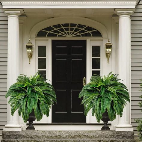 UV Resistant Lifelike Artificial Boston Fern, Artificial Ferns for Outdoors, Faux Ferns Fake Ferns Artificial Plants, Fake Boston Fern for Porch Window Home Decor (2pcs-56 Pieces) Fern Plants, Porch Window, Large Outdoor Planters, Porch Windows, Boston Fern, Fern Plant, Real Plants, Landscape Projects, Types Of Plants