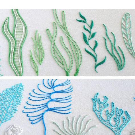 Under Water Embroidery, Under The Sea Embroidery Designs, Under The Sea Embroidery Ideas, Embroidery Ocean Theme, Sea Theme Embroidery, Sea Inspired Embroidery, Embroidered Sea Creatures, Ocean Embroidery Ideas, Underwater Embroidery Designs