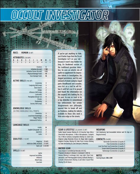 El Investigador ocultista (el tipico detective con un twist magico, :D). Shadowrun Art, Shadowrun Characters, D20 Modern, Shadowrun Rpg, Top Video Games, Cyberpunk Rpg, Create Your Own Adventure, Dnd Classes, Dungeons And Dragons Homebrew