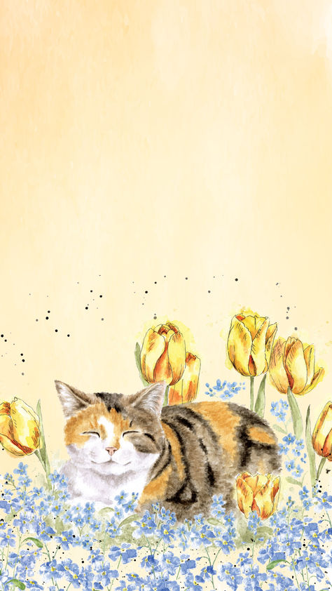 Cat phone wallpaper by Wrendale Designs Cute Animal Phone Wallpaper, Cottage Core Wallpaper Iphone, Horse Phone Wallpaper, Wrendale Wallpaper, Cute Cat Fall Wallpaper, Fall Cat Iphone Wallpaper, Spring Cat Wallpaper, Cottagecore Cat Wallpaper, Wallpaper Horse