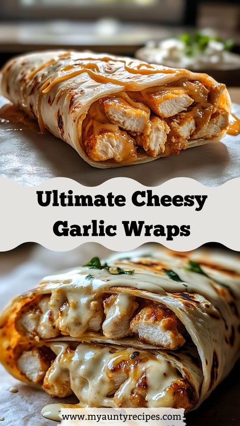 Discover the ultimate recipe for Cheesy Garlic Chicken Wraps that combines tender chicken, gooey cheese, and a delightful garlic flavor in every bite. These wraps are simple to make and perfect for lunch or dinner, and they are sure to satisfy your cravings! Easy Dinner Recipes Wraps, Cheesy Chicken Wraps Recipes, Grilled Chicken Wrap Ideas, Crispy Chicken Wraps Recipes, Buffalo Chicken Garlic Bread, Picky Husband Dinners, Easy Dinner Wraps, Cheesy Chicken Garlic Wrap, Chicken Parm Wrap