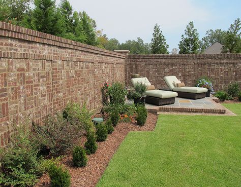 Make your yard a sanctuary by adding a brick wall. Choose from striking styles such as a rowlock cap and basket weave pattern accent panels. http://insistonbrick.com/ Brick Fence Backyard, Brick Wall Fence Ideas, Brick Walled Garden, Brick Wall Garden Ideas, Backyard Brick Wall Ideas, Backyard Brick Wall, Brick Privacy Wall, Brick Fence Wall, Brick Fence Ideas