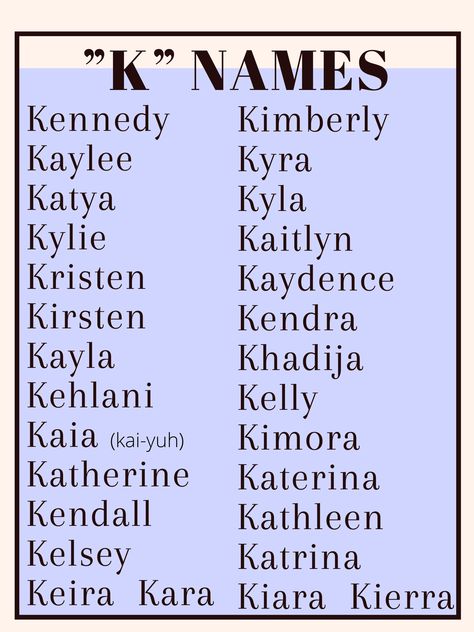 Names that start with “K” Names That Start With An E, Baby Names With K, K Names For A Girl, Girl Names That Start With A, K Girl Names, Y2k Names, E Names, K Names