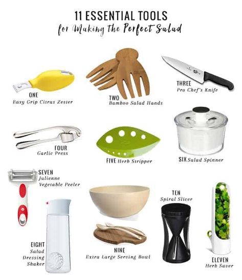 11 Essential Tools for Making the Perfect Salad Julienne Vegetables, Citrus Zester, The Perfect Salad, Perfect Salad, Quick Salads, Hello Glow, Salad Tongs, Salad Spinner, Fruit Salad Recipes