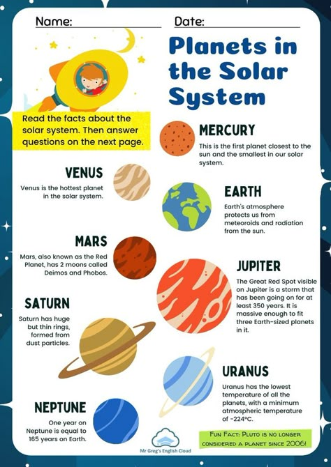 Grade 3 worksheets on the solar system. Grade 3 Worksheets, Solar System Pictures, Solar System Facts, Solar System Projects For Kids, Solar System Mobile, Solar System Worksheets, Solar System Activities, Planet Project, Planet Crafts