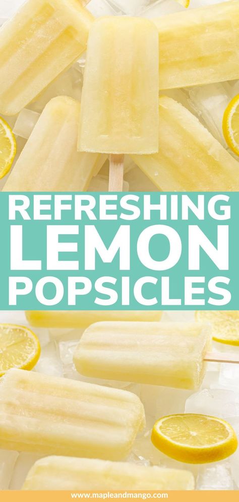 When life gives you lemons…make lemonade popsicles! Beat the summer heat with these refreshing, homemade lemon popsicles. Easy to make and bursting with fresh lemon flavor. The perfect popsicle for lemon lovers! | www.mapleandmango.com Popcicles Recipes, Lemon Popsicles, Easy Popsicle Recipes, Lemonade Popsicles, Healthy Popsicle Recipes, Frozen Treats Recipes, Healthy Popsicles, Ice Cream Maker Recipes, Make Lemonade