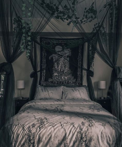 Edgy Rooms, Goth Bedroom Ideas, Edgy Bedroom, Gothic Decor Bedroom, Goth Bedroom, Gothic Room, Gothic Bedroom, Dark Bedroom, Dark Home Decor