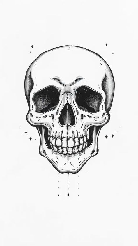 Check Out This Cute Skull Drawing & 12+ Other Skull Drawing Ideas! #drawingideas #drawinginspiration Skull With Horns Drawing, How To Draw Skull, Cute Skull Drawing, Skull Head Drawing, Small Sketch Ideas, Drawing Ideas Skull, Skull Drawing Simple, Skull Drawing Ideas, Simple Skull Drawing