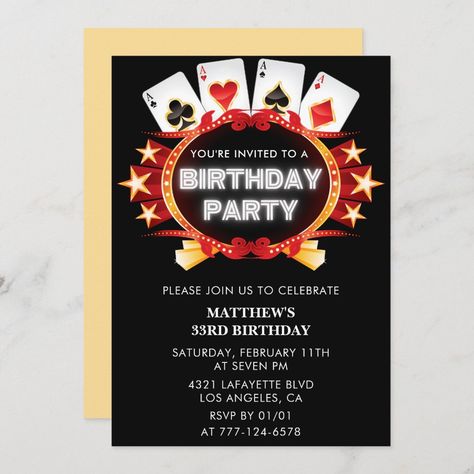 33rd birthday invitation Men Casino Vegas 65th Birthday Invitations, 75th Birthday Invitations, 90th Birthday Invitations, Casino Birthday, 70th Birthday Invitations, 80th Birthday Invitations, 42nd Birthday, 41st Birthday, 34th Birthday