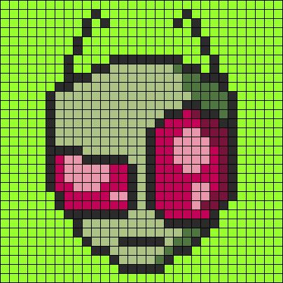 Alpha pattern #119945 | BraceletBook Invader Zim Pixel Art, Anime Crochet, Graph Art, Alien Cartoon, Perler Pattern, Alpha Bracelet, Pixel Grid, Pokemon Pixel, Crochet Graph