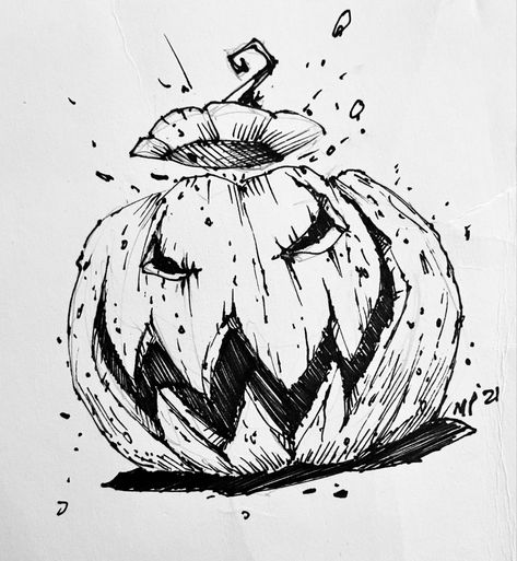 Jack O Lantern Sketch, Evil Pumpkin Drawing, Creepy Pumpkin Drawing, Scary Pumpkin Drawing, Jackolantern Drawing, Hatching Techniques, Fire Sketch, Pumpkin Sketch, Lantern Drawing