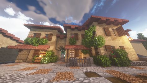 Tuscan Town has Begun - Minecraftbuilds Tuscan Minecraft House, Tuscan Minecraft, Minecraft Roman House, Minecraft Italian Town, Minecraft Mediterranean House, Italy Minecraft, Minecraft Italian, Tuscan Houses, Italian Style House