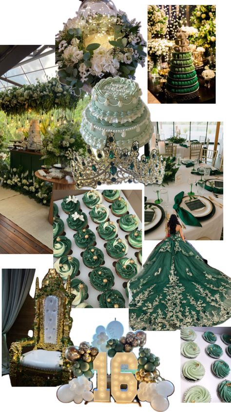 Sweet Sixteen, Quince, Quinceanera, Green And Gold, Dark Green, Green, Gold, Sweet 16