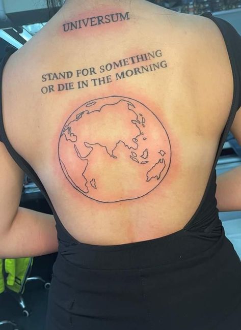 Kendrick Inspired Tattoo, Line Tattoo Back, Kendrick Lamar Tattoo Ideas, Kendrick Lamar Tattoo, Globe Tattoo, Tattoo Back Tattoo, Latin Tattoo, Random Tattoos, Globe Tattoos