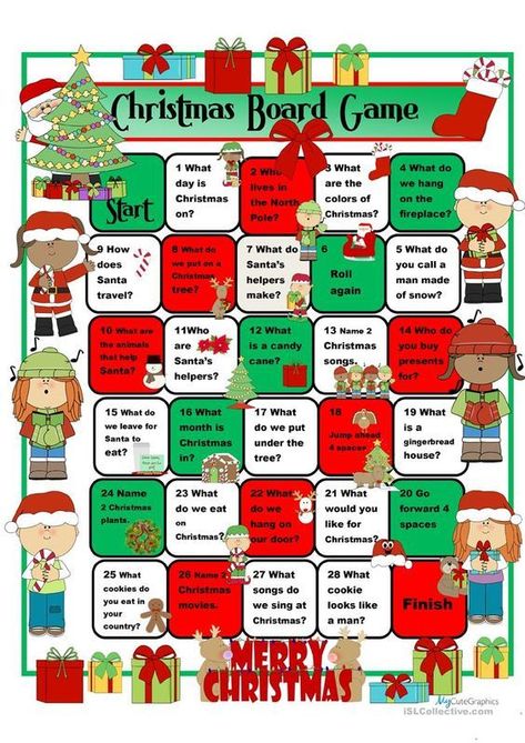 Christmas Board Game, Christmas Board Games, Christmas Quiz, December Activities, English Christmas, Christmas Worksheets, English Games, Christmas Board, Christmas School