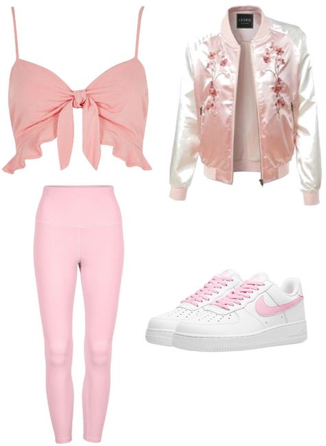 Aphrodite Daughter, 95 Nike, Outfit Maker, Pink Jacket, Outfit Shoplook, Pink Leggings, Pink Top, Aphrodite, Nike Air Force 1