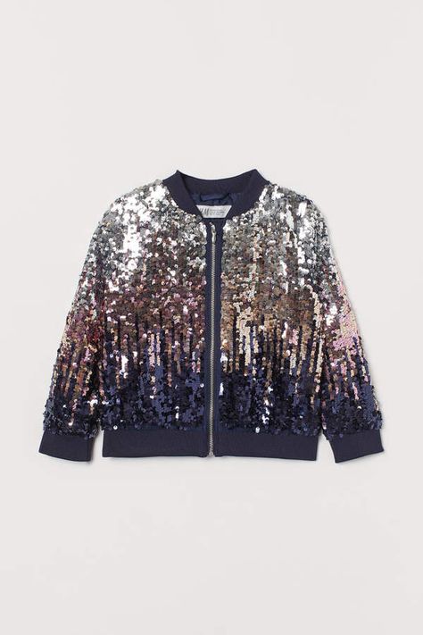 H&M - Bomber Jacket with Sequins - Blue #bomberjacket #sequins #winterfashion #ad Glitter Jacket, Mesh Jacket, Cheap Jacket, Fashion Tops Blouse, Sequin Jacket, Crop Top Outfits, Coat Design, Tomboy Fashion, Girls Jacket